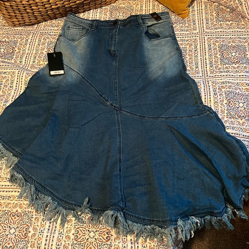 New asymmetrical midi Jean skirt